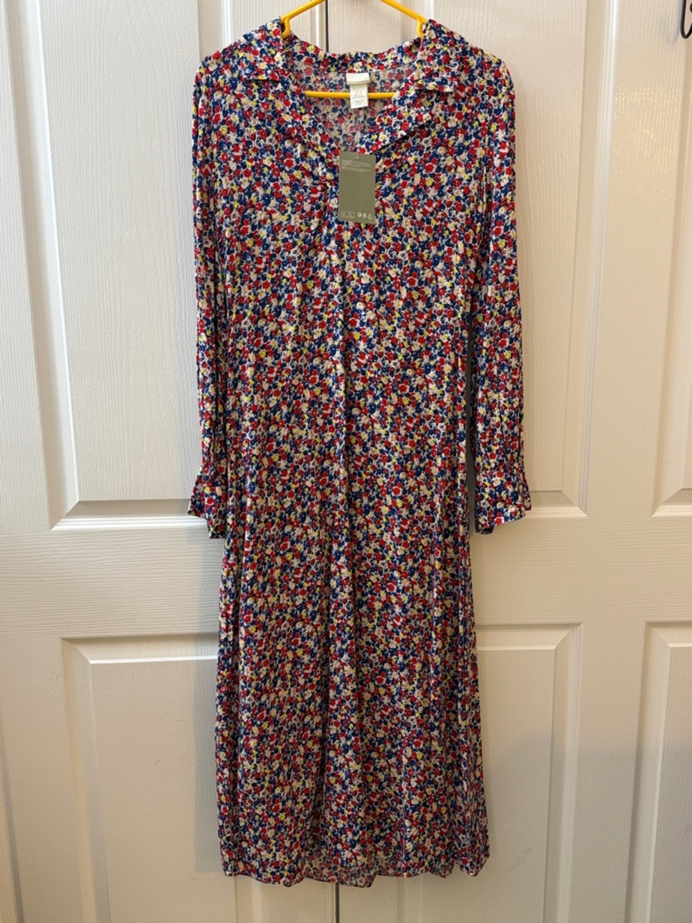 H&M Long-Sleeve collared long Floral Dress in Red, Blue, White and yellow